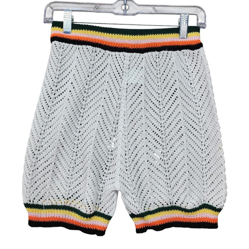 Chevron Lace Knit Shorts MED White Open Weave Sheer Boho Festival Beach Hippy - Picture 3 of 8